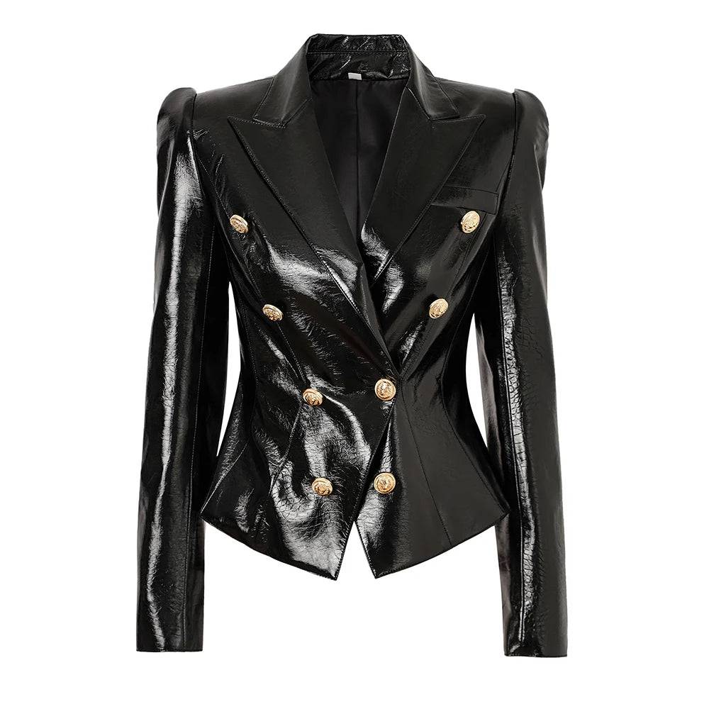 Sleek Chic Faux- Leather Black Blazer - Veronica Luxe-black blazer