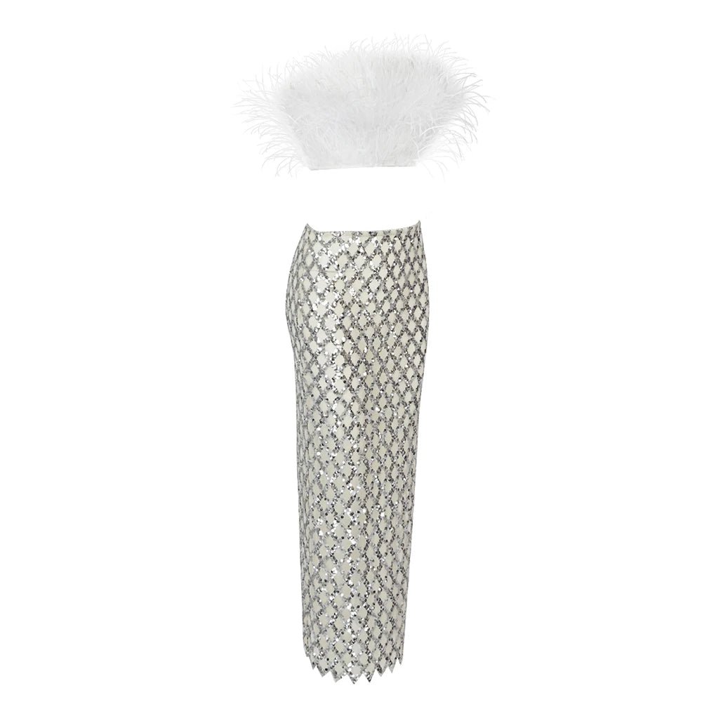 Sparkling Feathers Sequin Ensemble - Veronica Luxe-2-piece skirt