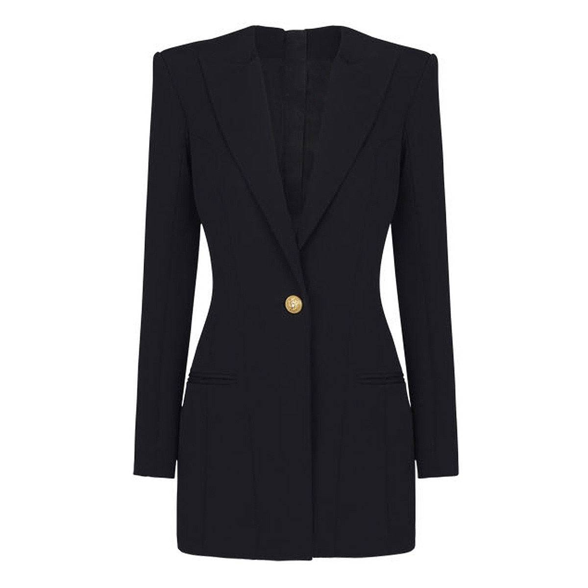 The Burke Blazer Dress With Gold Buttons - Veronica Luxe