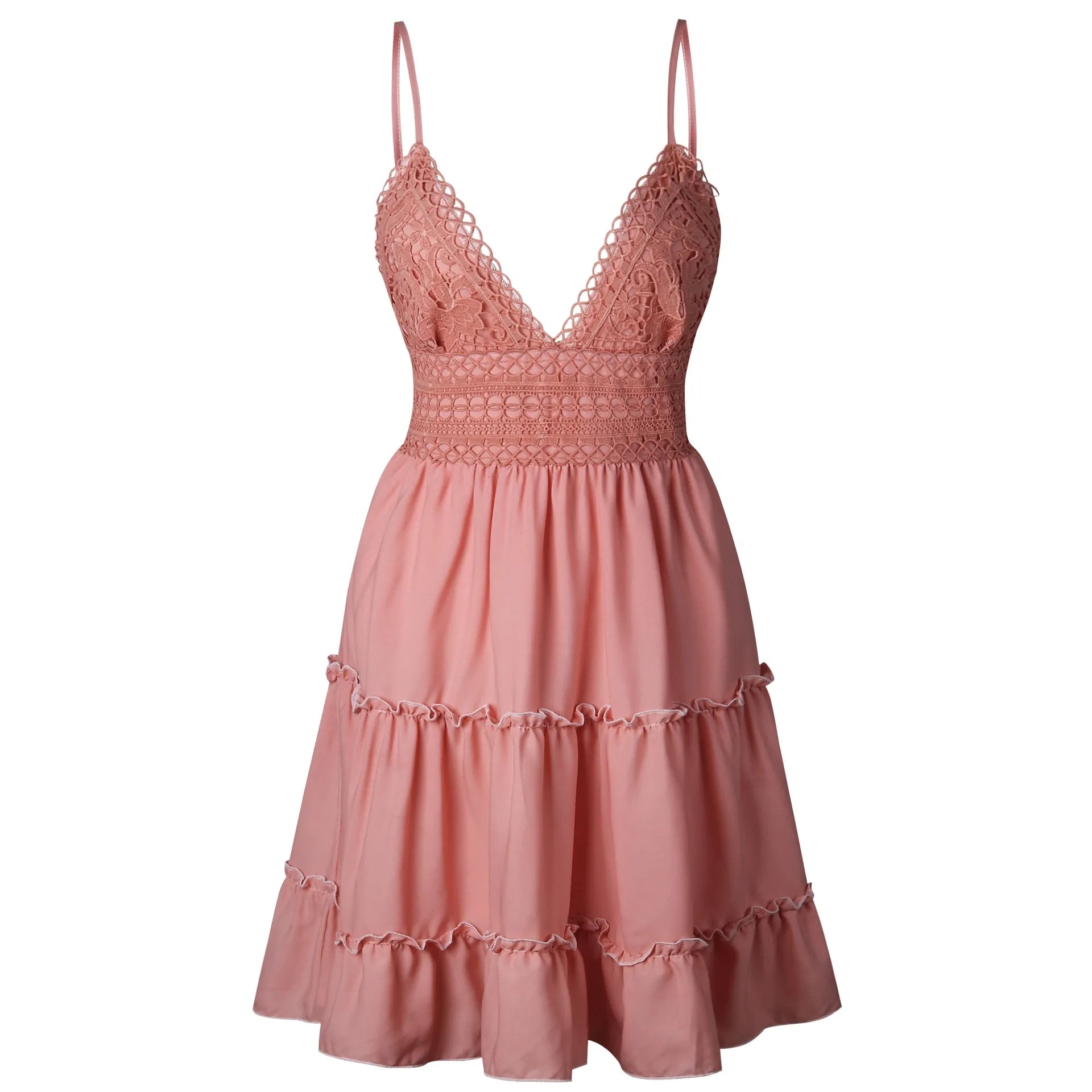 V Neck Lace Sleeveless Spaghetti Strap Dress - Veronica Luxe